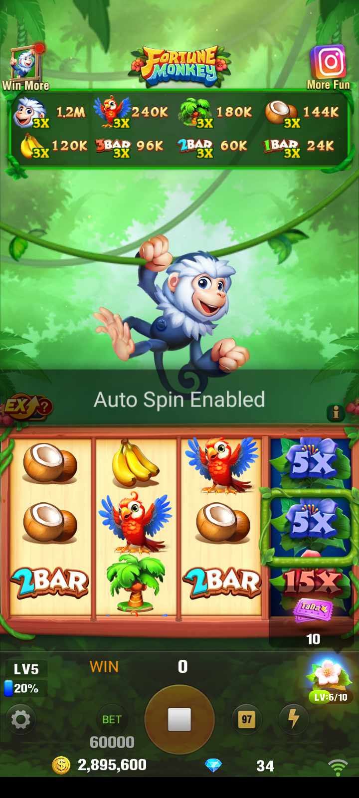 Recurso de Respins Selvagens do Fortune Monkey com Wilds empilhados nos rolos